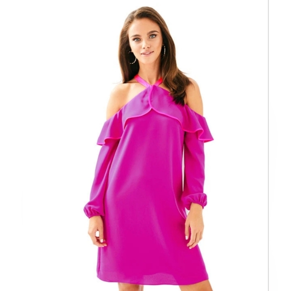 Lilly Pulitzer Abrielle Mini Dress Sunny Shoulder In Berry Sangri, Pink $228 NWT - Picture 1 of 13